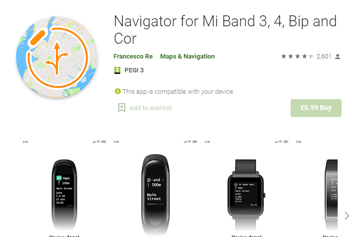 Navigator for Mi Band 3, 4, Bip, and Cor
