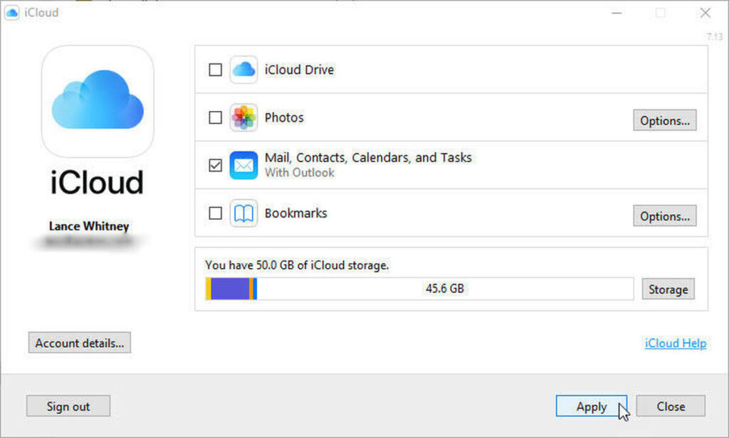 iCloud mail, contacts, calendars, and tasks