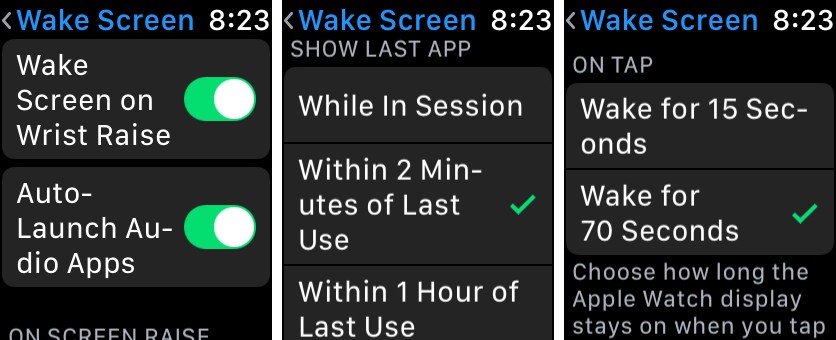 Deactivate the wake-up screen option when lifting the wrist